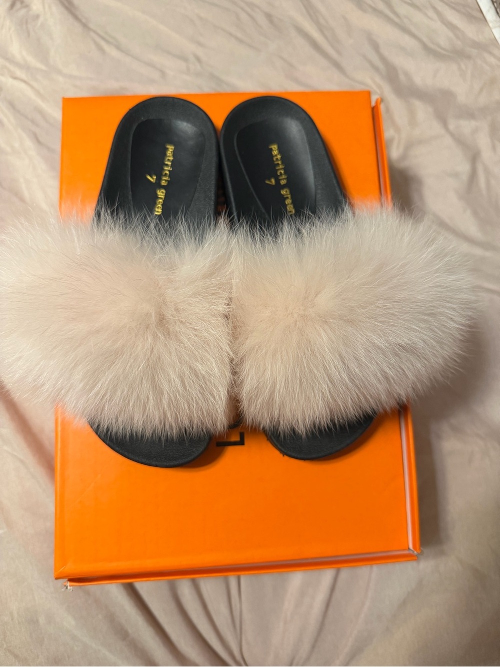 Patricia Green Pale Pink Faux-Fur Slide Slippers